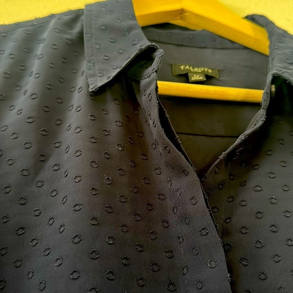 Talbots ClipDot Blue Sheer Sleeve Button Down Blouse Career Evening Petite Large - Picture 5 of 10